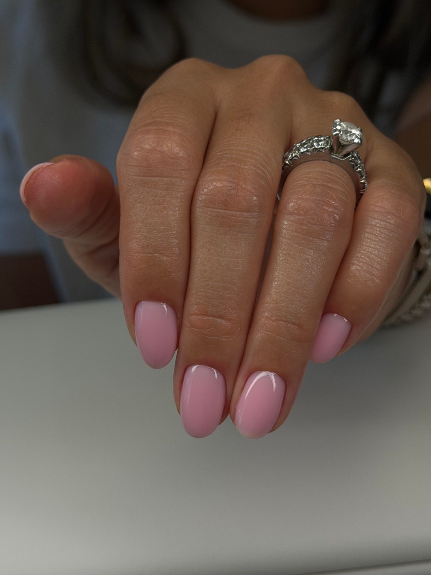 soft pink glossy round gel manicure Mahopac NY