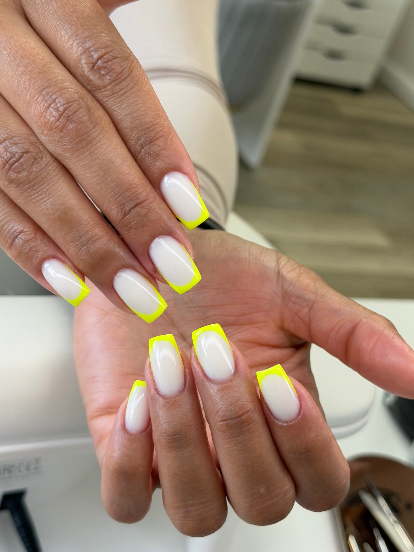 neon yellow French tip nails Mahopac NY