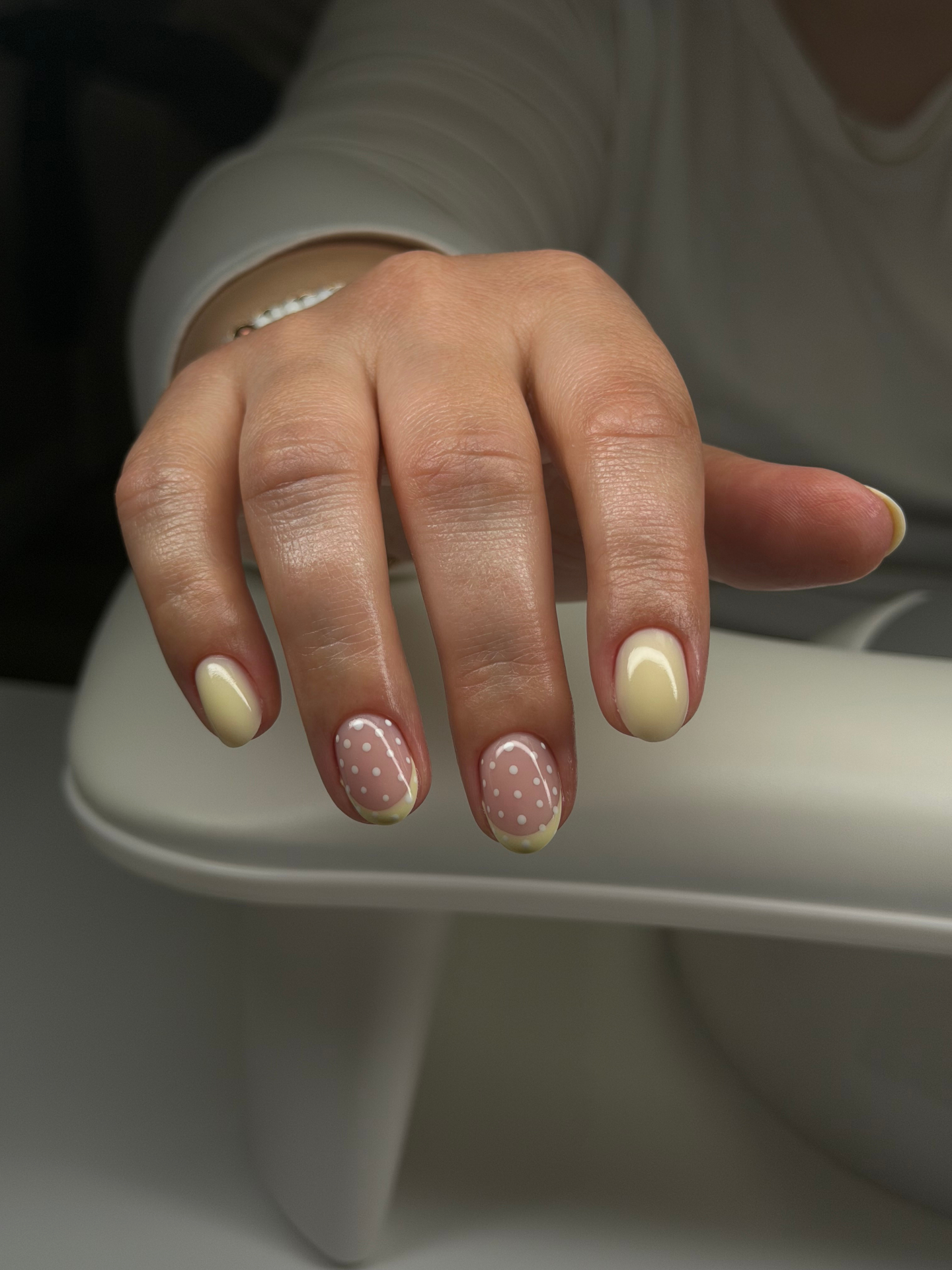 pastel yellow polka dot nail art Mahopac NY