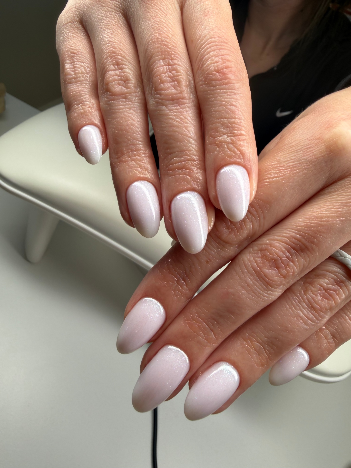 pearl pink shimmer almond nails Mahopac NY